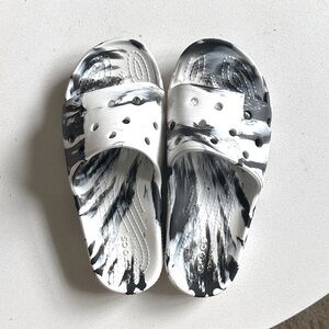 CROCS Black and White Swirl Slides